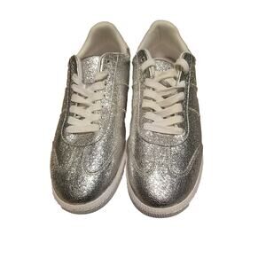 NEW On 34th WOMEN'S Glitter Sparkly Lace Up Tennis Shoes Silver US 10.5M